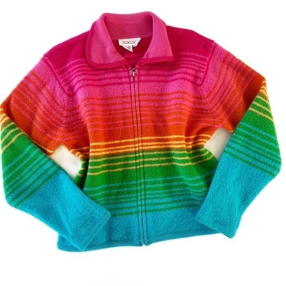 Talbots Cardigan Sweater Womens Small Wool Rainbow Striped Zip Cardigan Sweater - Picture 1 of 4